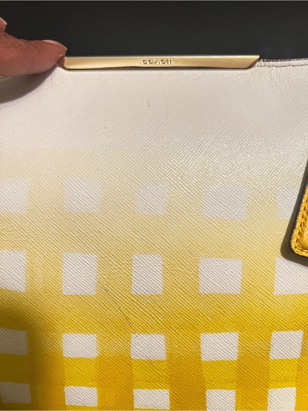 Rare Coach Madison Gingham Leather East West Yellow and Cream Ombre Check Tote